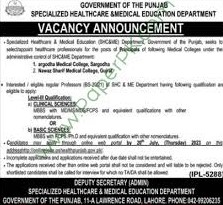 Rearmost medical jobs in Pakistan  Job Vacancy At Specialized Healthcare & Medical Education 2024